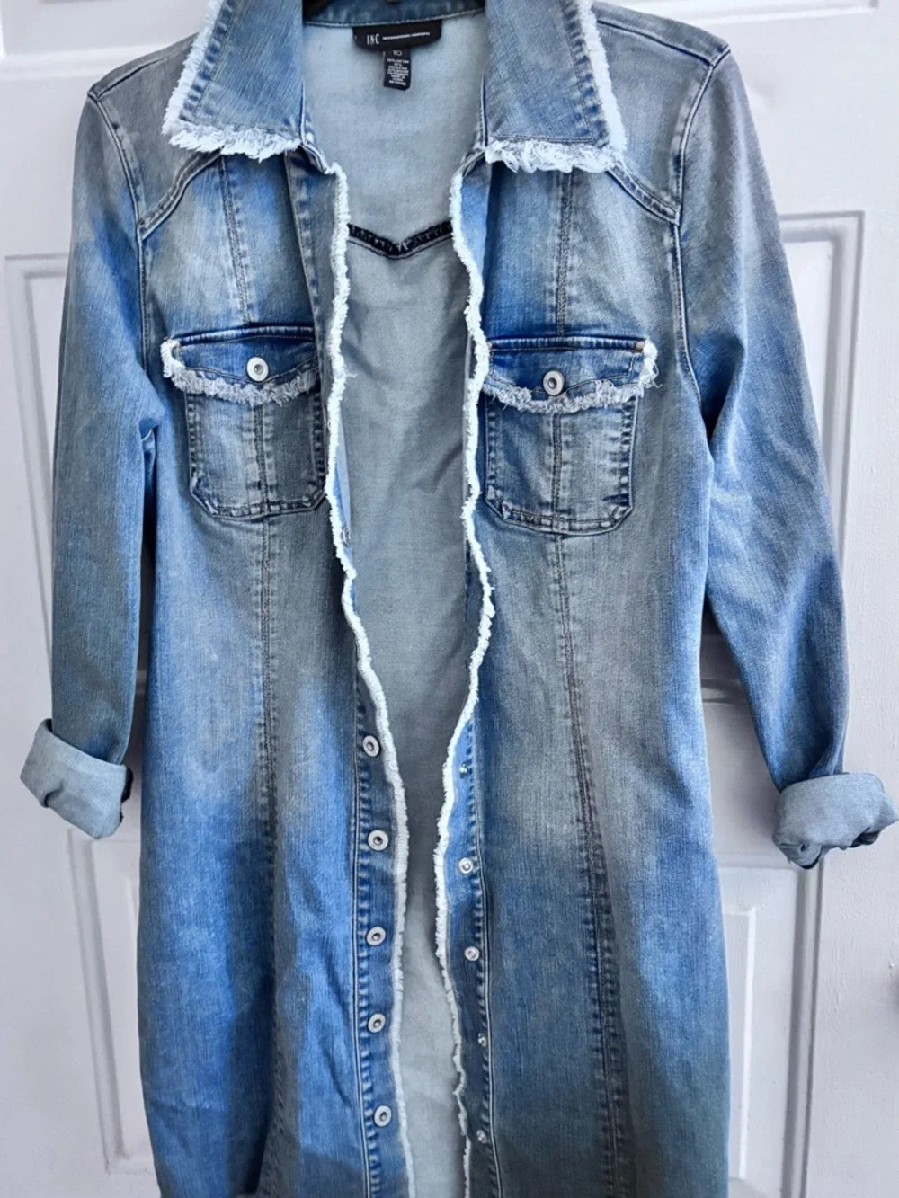 INC International Concepts Light/Medium Blue Denim Long Sleeve Shirt Dress - Picture 7 of 9